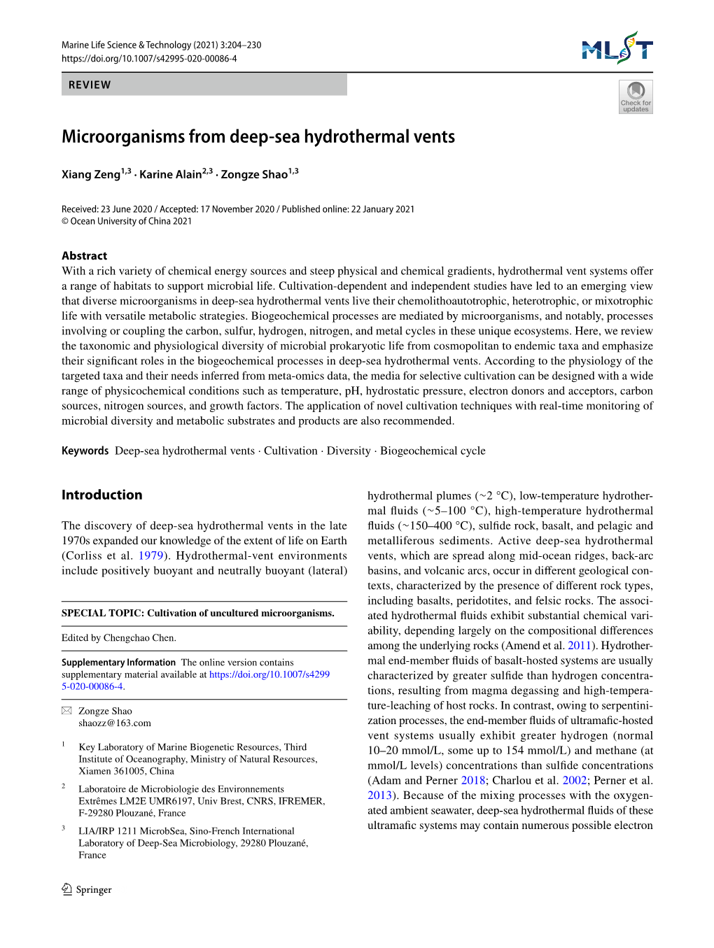 Microorganisms from Deep-Sea Hydrothermal Vents