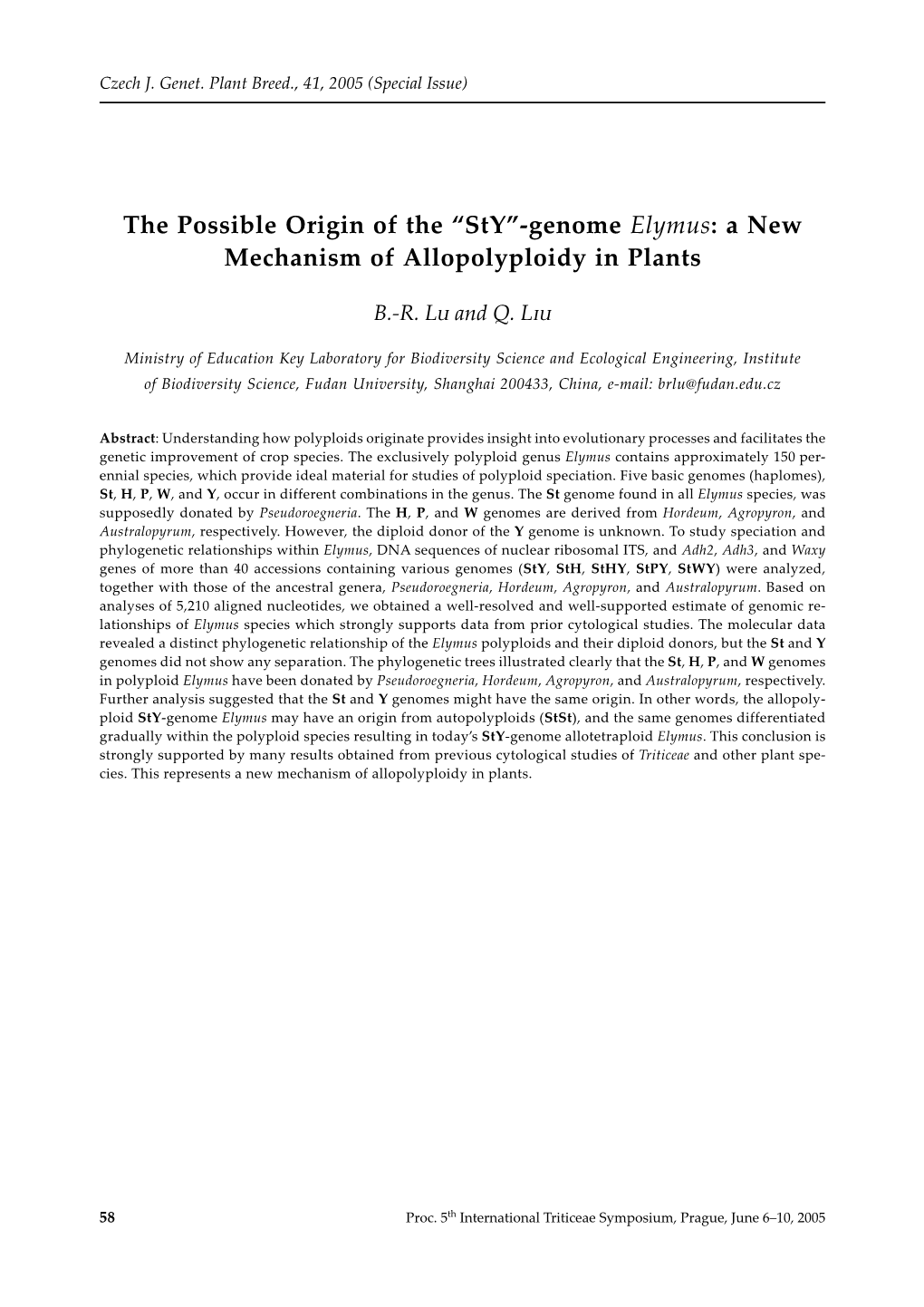 “Sty”-Genome Elymus: a New Mechanism of Allopolyploidy in Plants