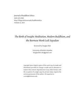Meditation, Modern Buddhism, and the Burmese Monk Ledi Sayadaw