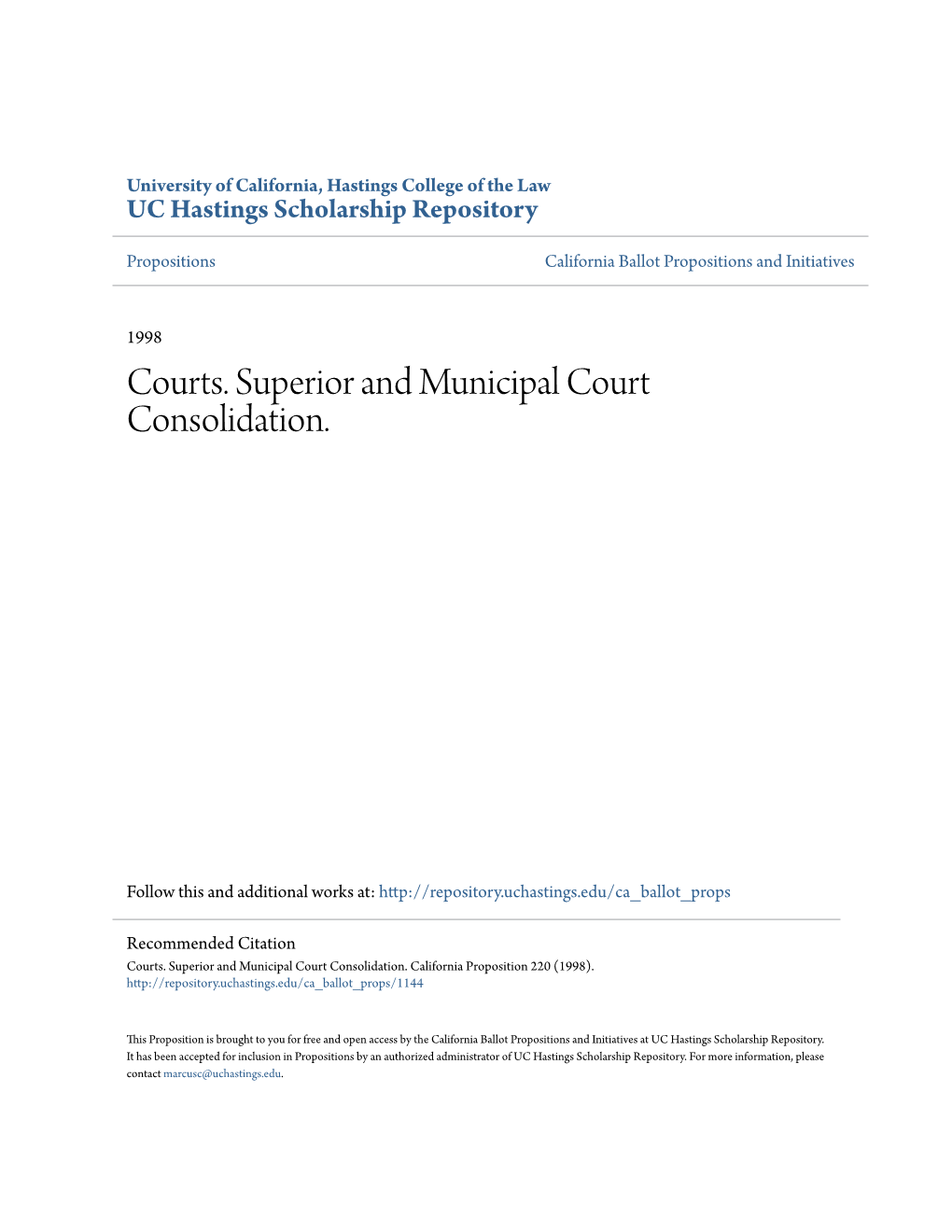 Courts. Superior and Municipal Court Consolidation