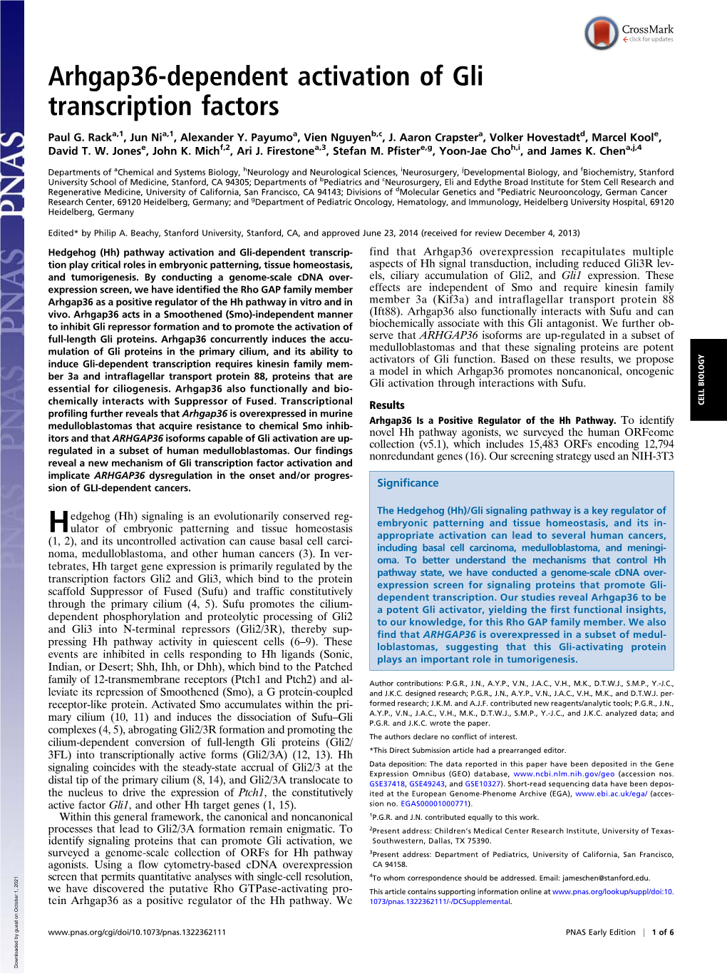 Arhgap36-Dependent Activation of Gli Transcription Factors