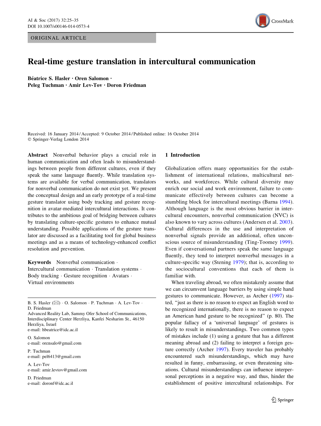 Real-Time Gesture Translation in Intercultural Communication