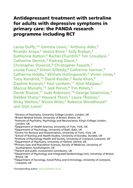 Antidepressant Treatment with Sertraline for Adults with Depressive Symptoms in Primary Care: the PANDA Research Programme Including RCT