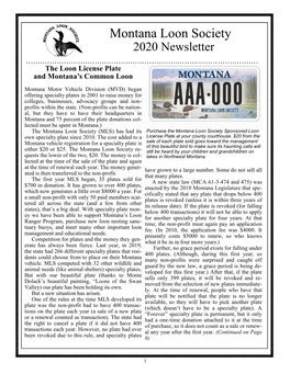 Montana Loon Society 2020 Newsletter