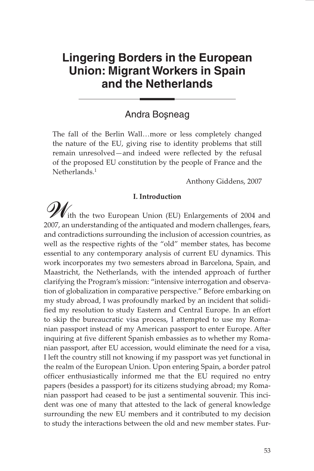 Lingering Borders in the European Union: Migrant Workers in Spain and the Netherlands