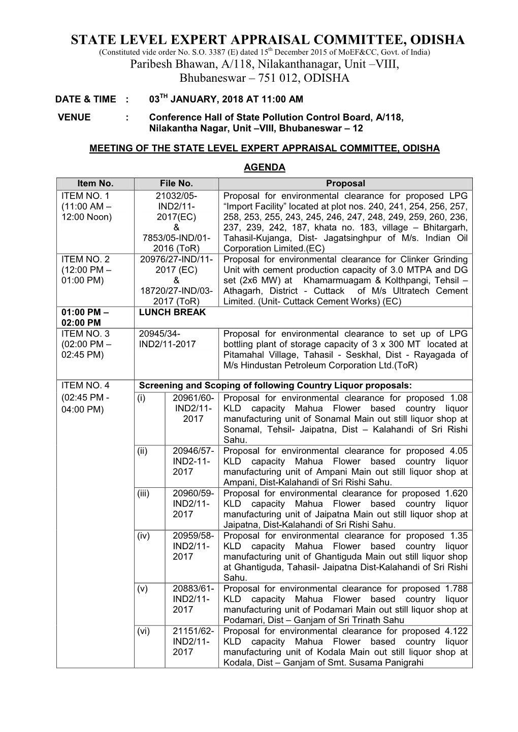 STATE LEVEL EXPERT APPRAISAL COMMITTEE, ODISHA (Constituted Vide Order No