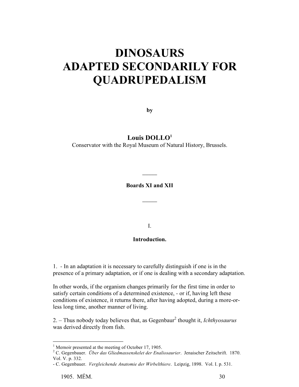 Dollo-1887 DINOSAURS SECONDARILY ADAPTED FOR