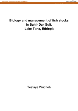 Biology and Management of Fish Stocks in Bahir Dar Gulf, Lake Tana, Ethiopia
