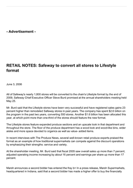 Safeway to Convert All Stores to Lifestyle Format