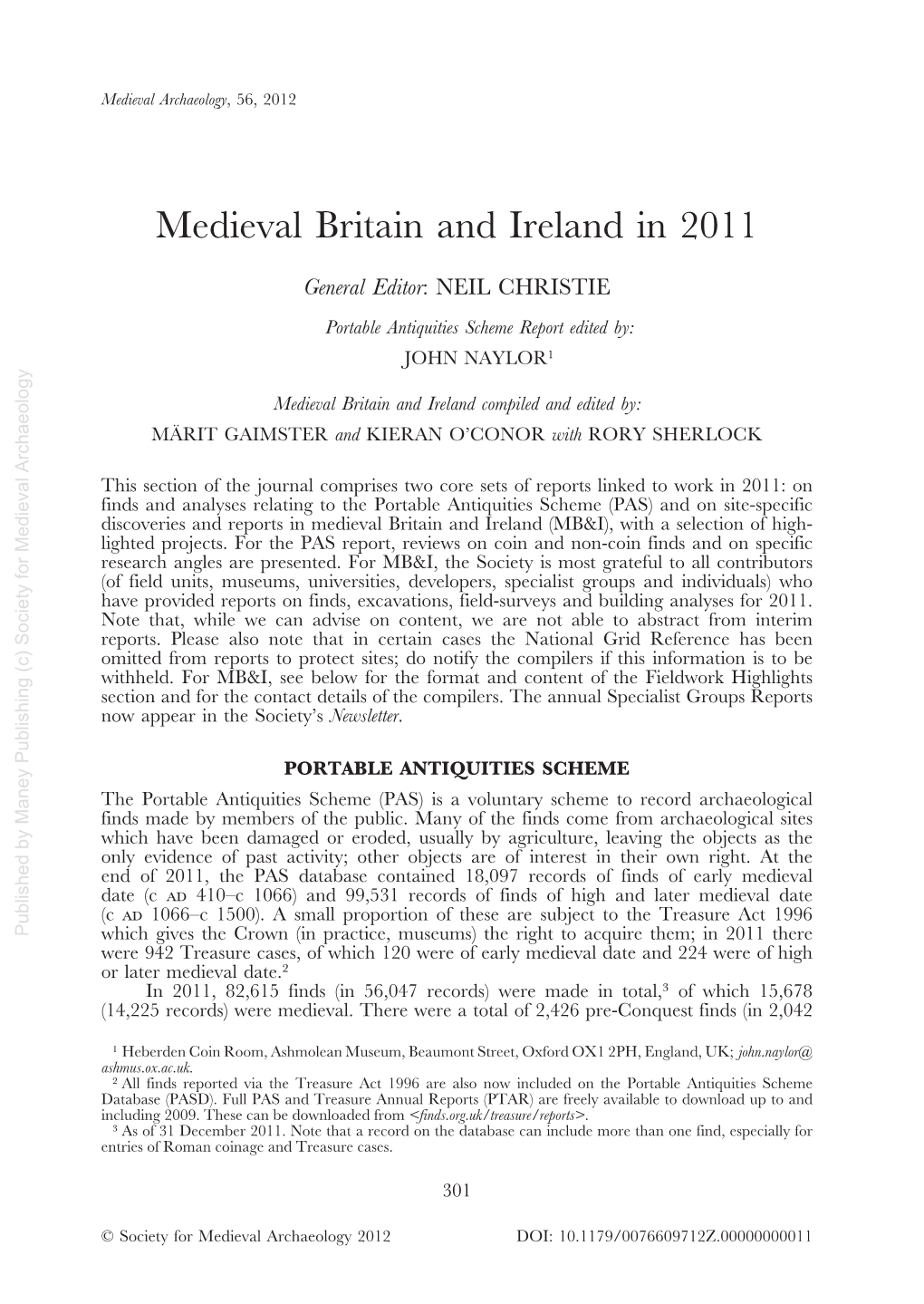 Medieval Britain and Ireland in 2011