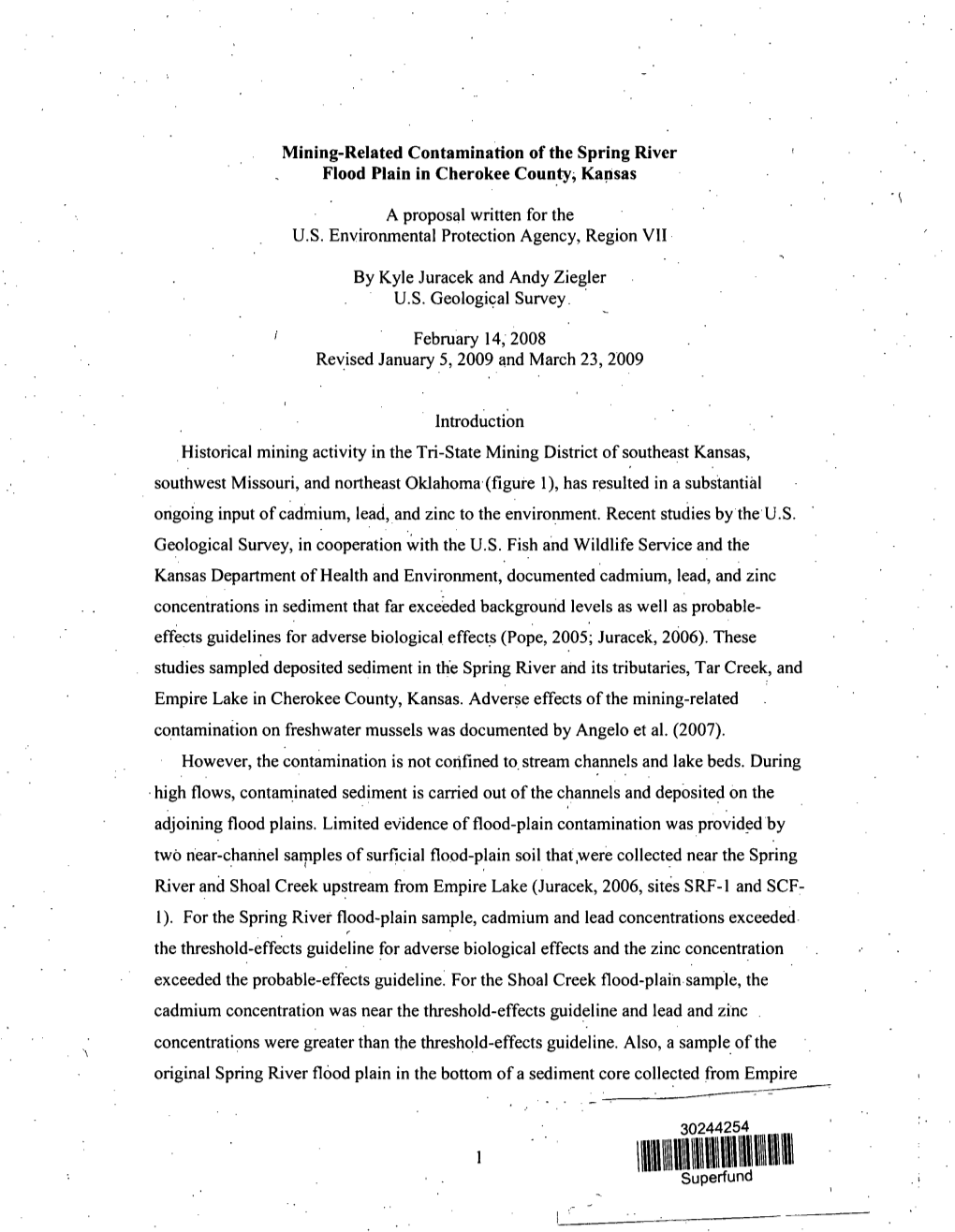 Mining-Related Contamination of the Spring River Flood Plain in Cherokee County, Kansas