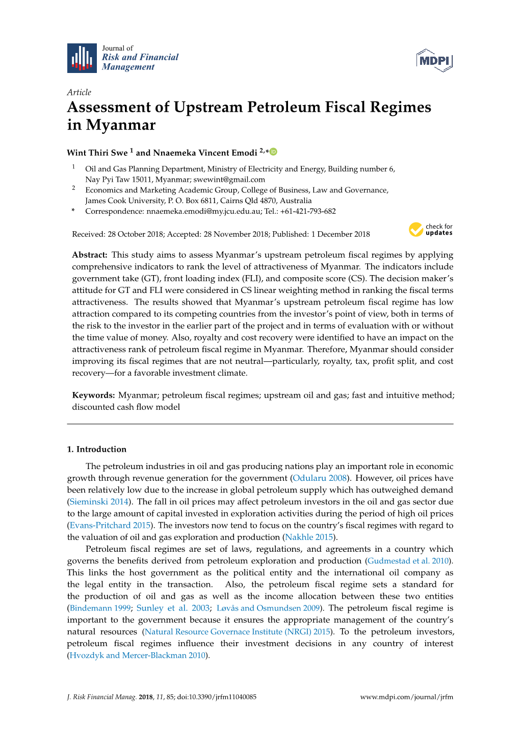 Assessment of Upstream Petroleum Fiscal Regimes in Myanmar