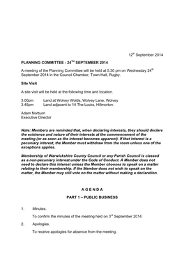 Planning Committee 24 September 2014 Agenda Part 1 Only