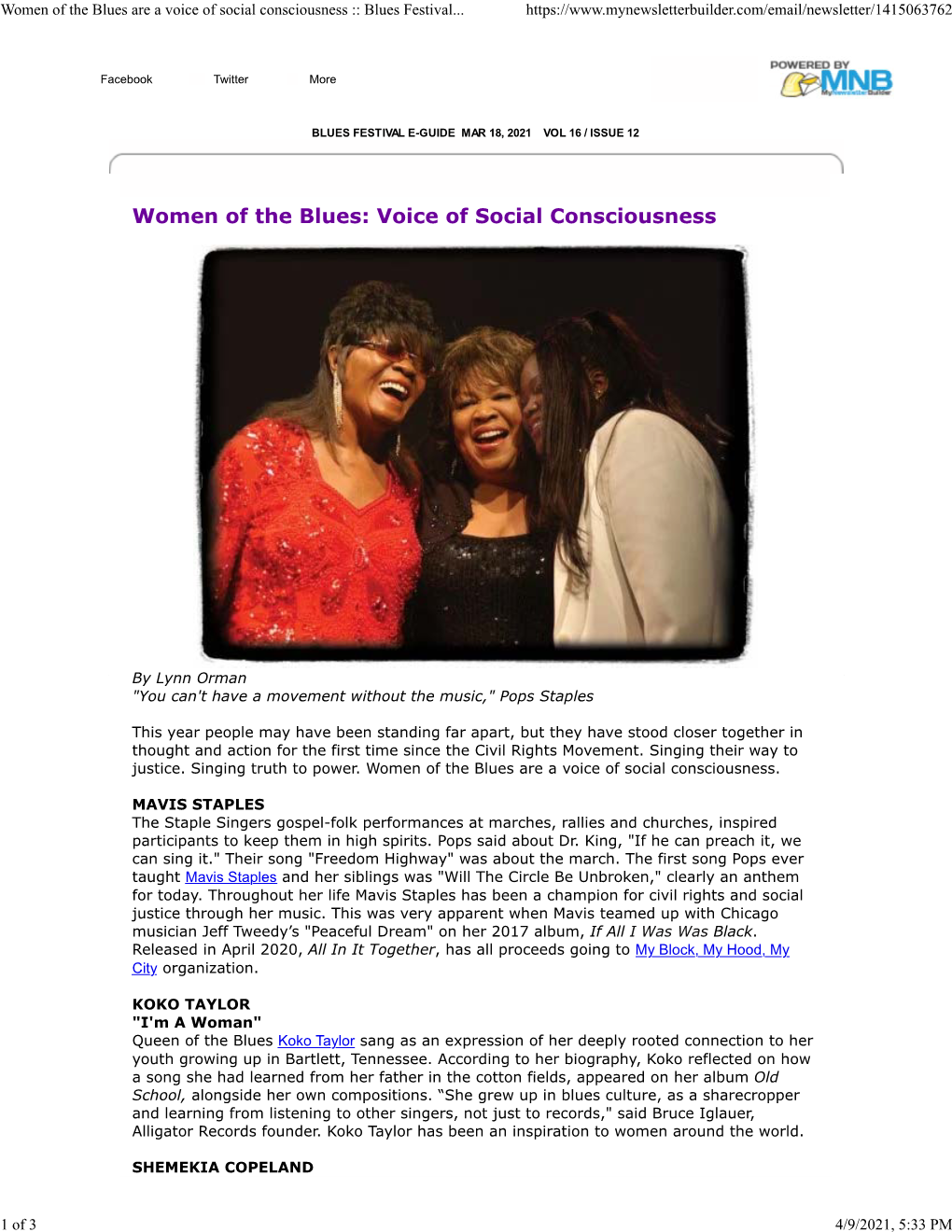 Women of the Blues Are a Voice of Social Consciousness :: Blues Festival Guide | Mynewsletterbuilder