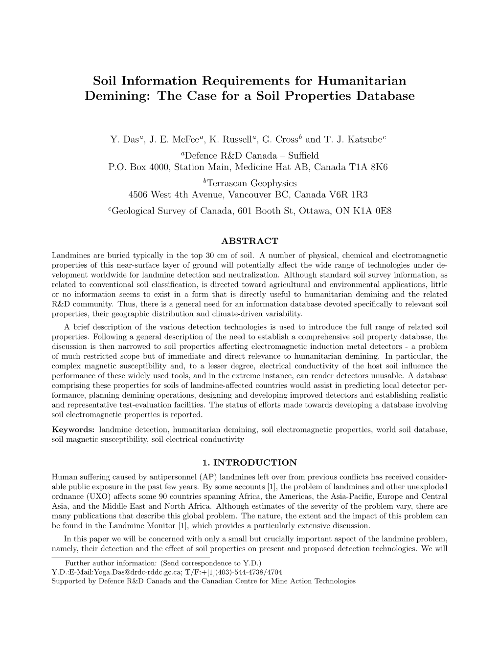 Soil Information Requirements for Humanitarian Demining: the Case for a Soil Properties Database