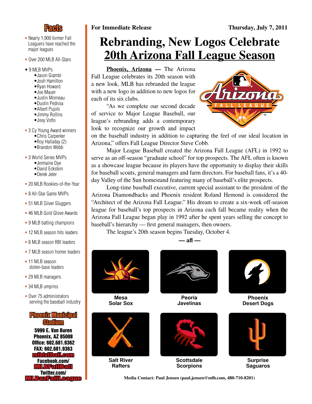 Rebranding, New Logos Celebrate 20Th Arizona Fall League Season - DocsLib