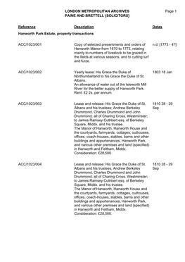 ACC/1023 Page 1 Reference Description Dates Hanworth Park