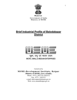 Brief Industrial Profile of Balodabazar District