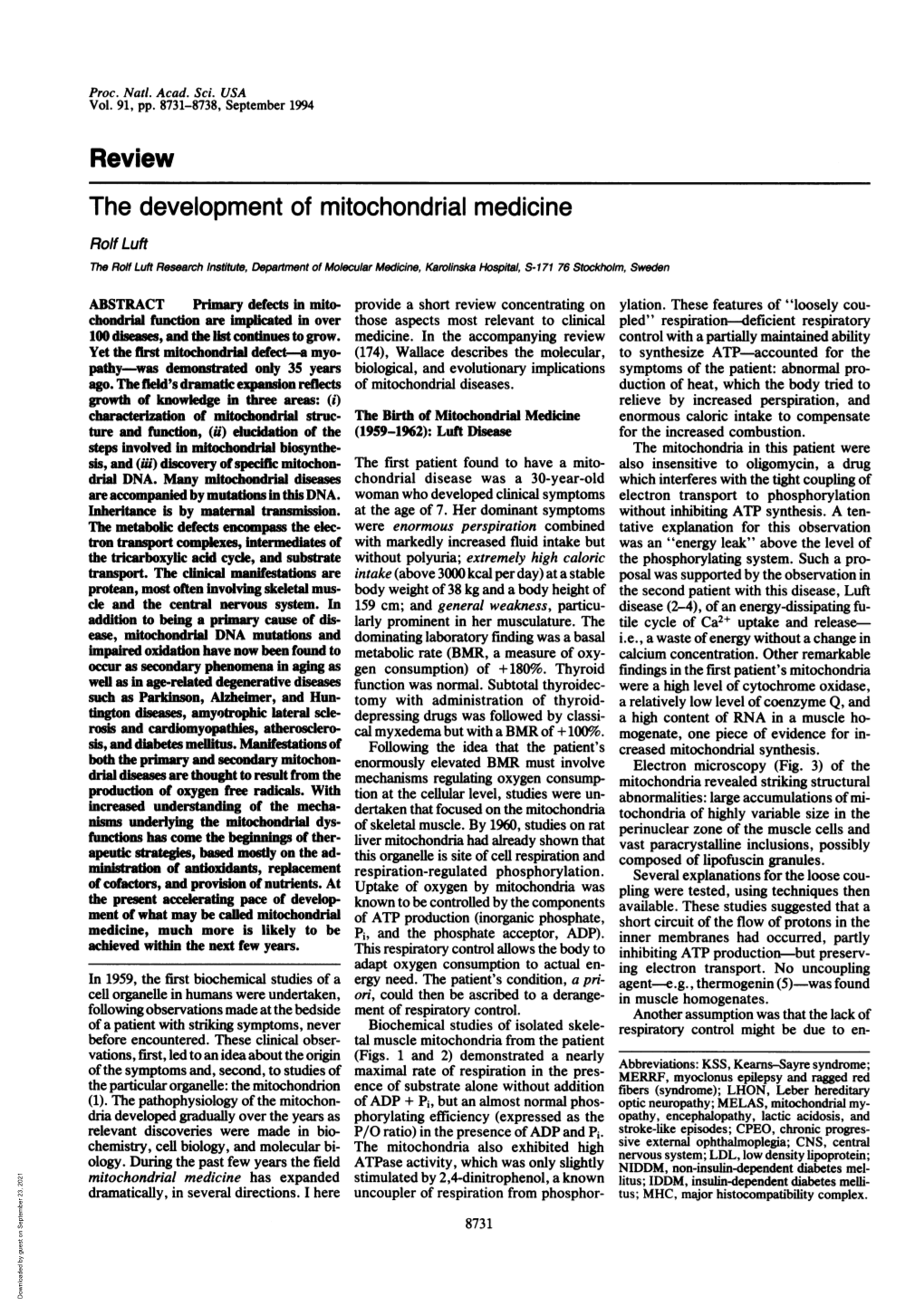 Review the Development of Mitochondrial Medicine