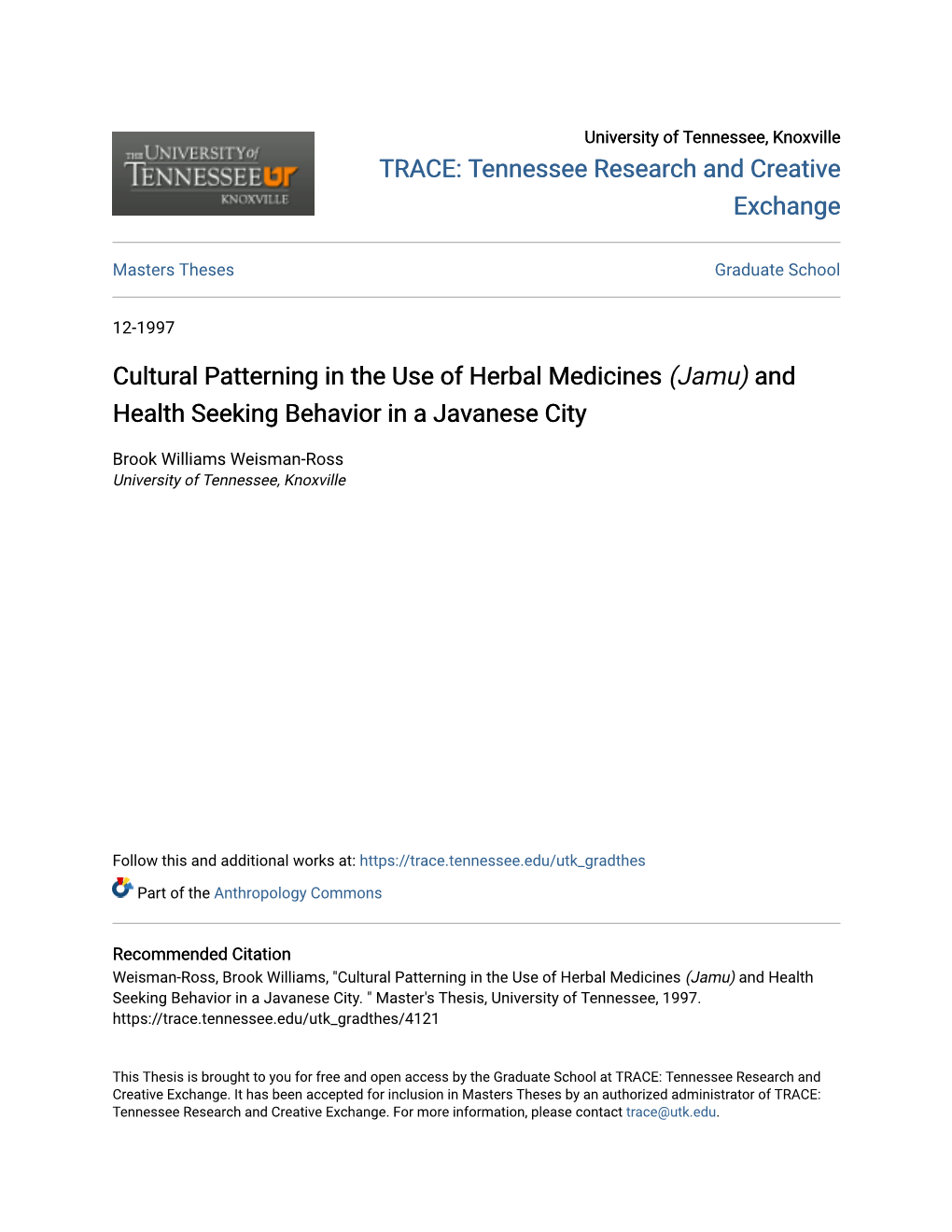 Cultural Patterning in the Use of Herbal Medicines (Jamu) and Health Seeking Behavior in a Javanese City