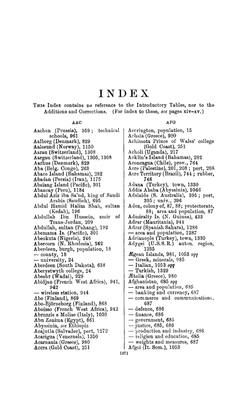 THIS Index Contains No Reference to the Introductory Tables, Nor to the Additions and Corrections. (For Index to These, See Pages Xiv-Xv.)