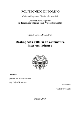 POLITECNICO DI TORINO Dealing with MDI in an Automotive Interiors