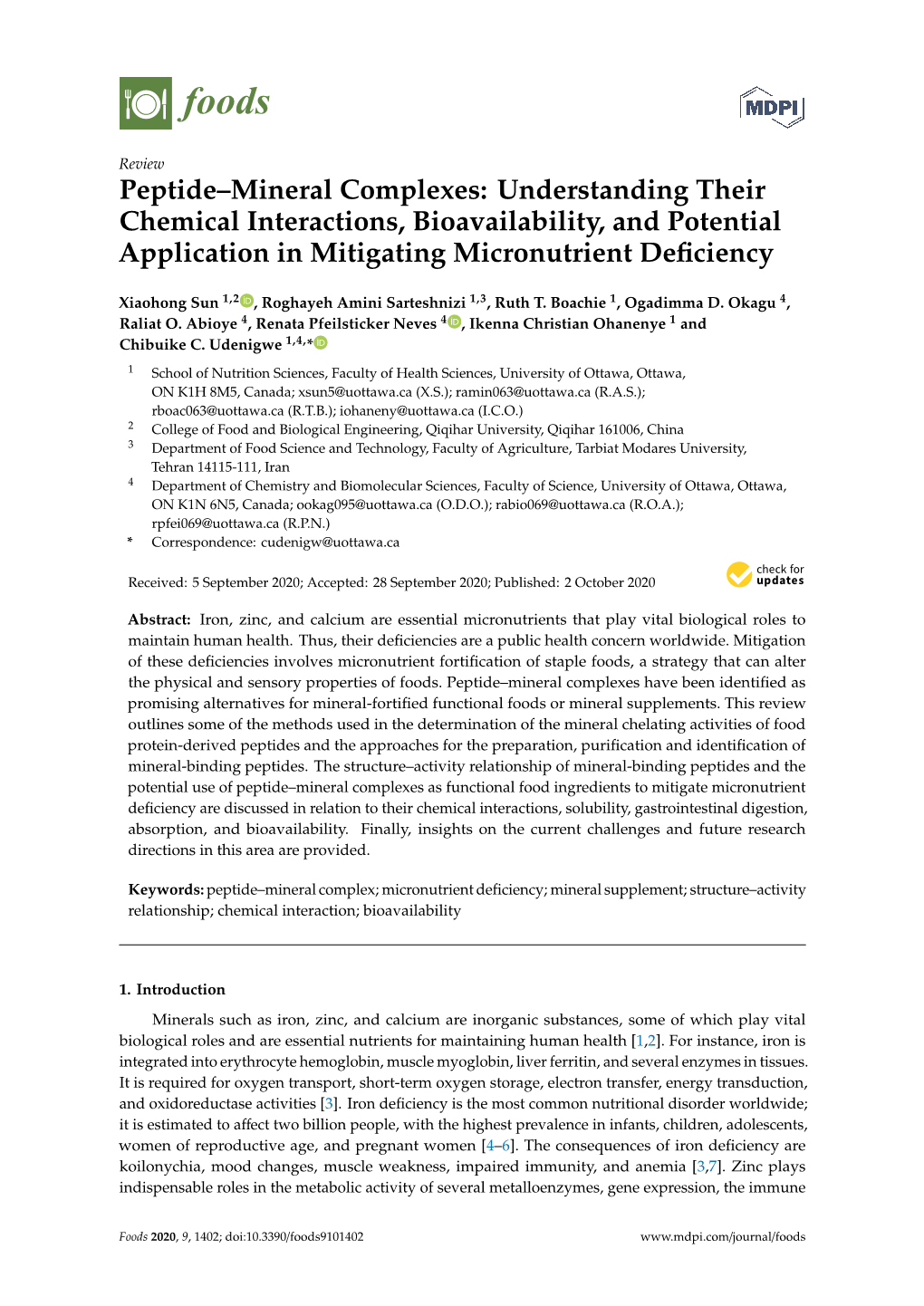 Peptide–Mineral Complexes: Understanding Their Chemical Interactions, Bioavailability, and Potential Application in Mitigating Micronutrient Deﬁciency