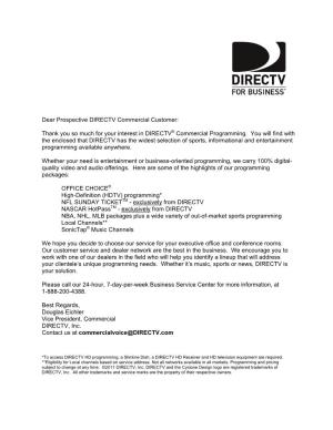 Thank You So Much for Your Interest in DIRECTV® Commercial Programming