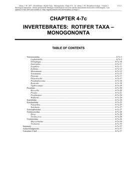 Volume 2, Chapter 4-7C: Invertebrates: Rotifer Taxa