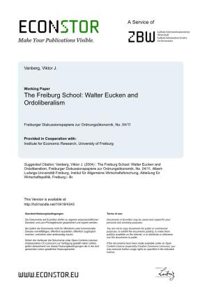 Freiburg School: Walter Eucken and Ordoliberalism