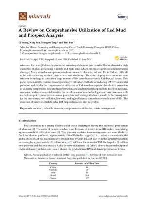 A Review on Comprehensive Utilization of Red Mud and Prospect Analysis