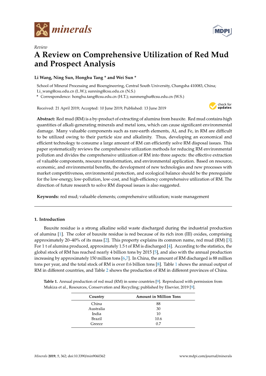 A Review on Comprehensive Utilization of Red Mud and Prospect Analysis