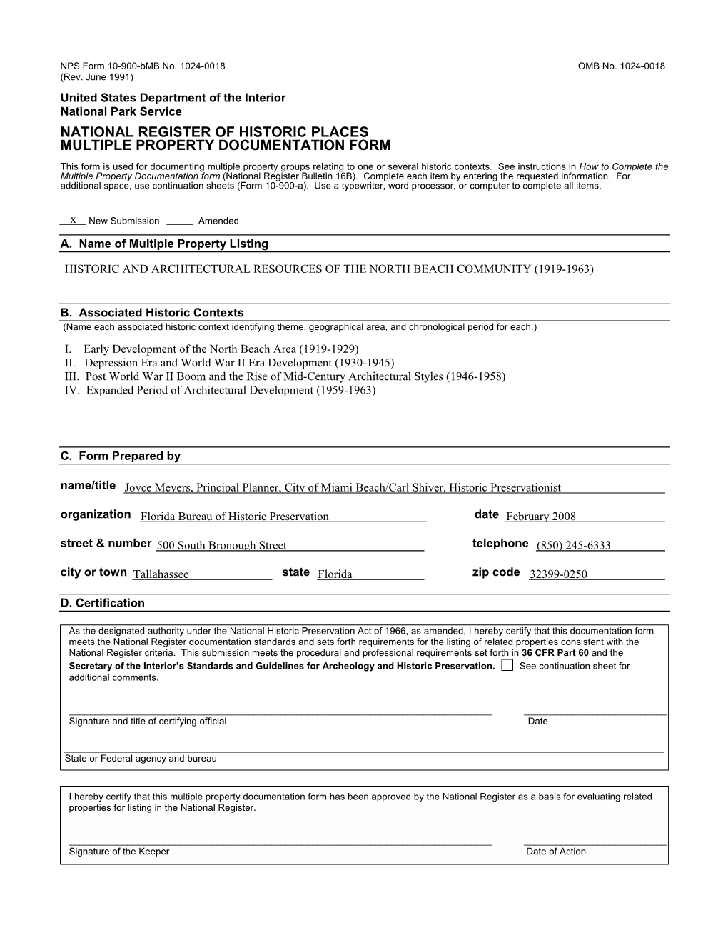 NPS Form 10-900-Bmb No