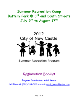 Summer Recreation Camp Registration Booklet