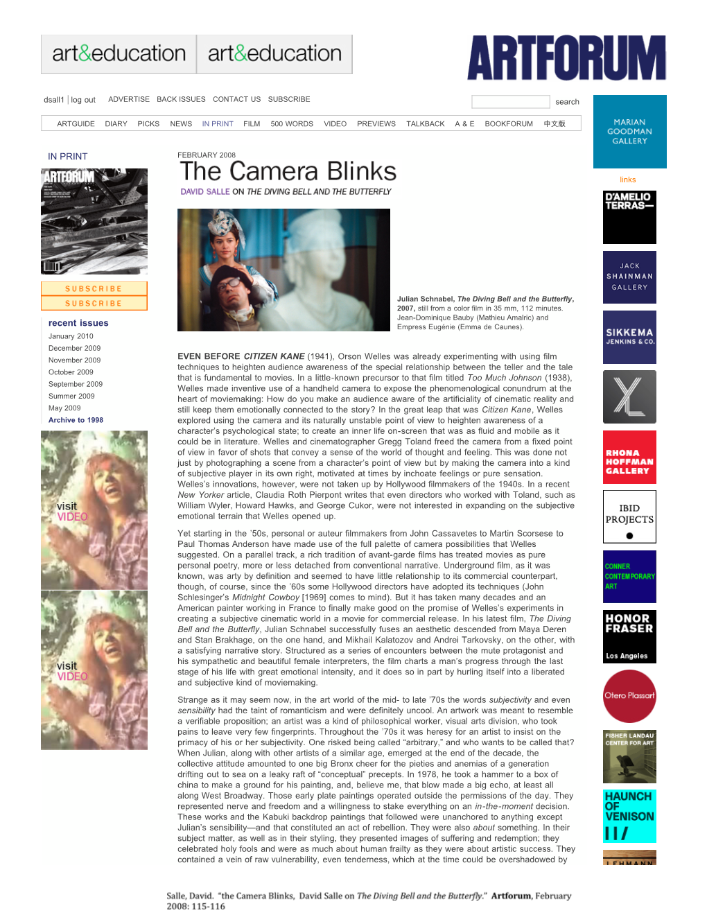 The Camera Blinks, David Salle on the Diving Bell and the Butterfly