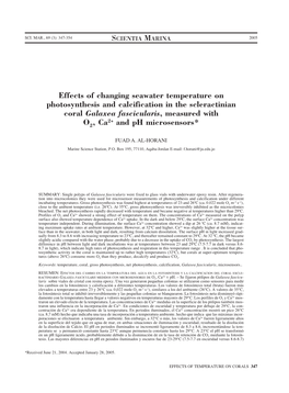 Effects of Changing Seawater Temperature on Photosynthesis And