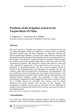 Problems of the Irrigation System in the Turpan Basin of China