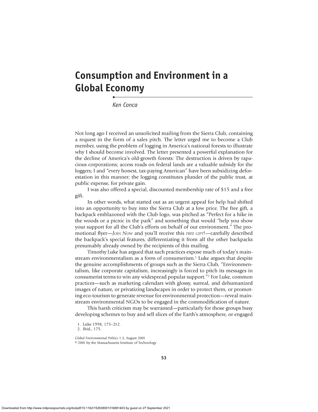 Consumption and Environment in a Global Economy • Ken Conca