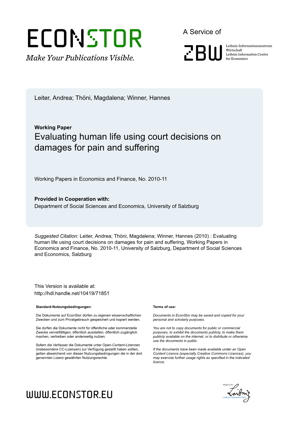 Evaluating Human Life Using Court Decisions on Damages for Pain and Suffering