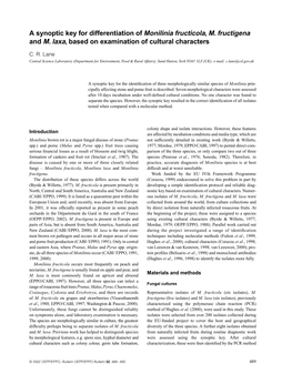 A Synoptic Key for Differentiation of Monilinia Fructicola, M. Fructigena