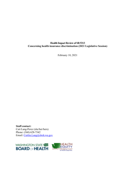 Health Impact Review of SB 5313 Concerning Health Insurance Discrimination (2021 Legislative Session)