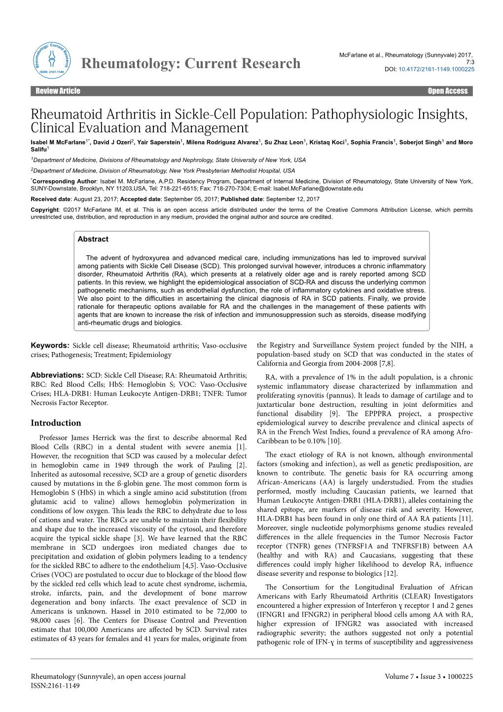 Rheumatoid Arthritis in Sickle-Cell Population