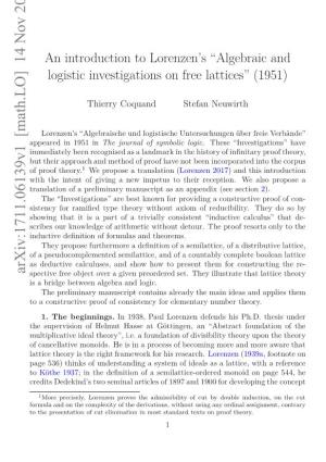 “Algebraic and Logistic Investigations on Free Lattices” (1951)