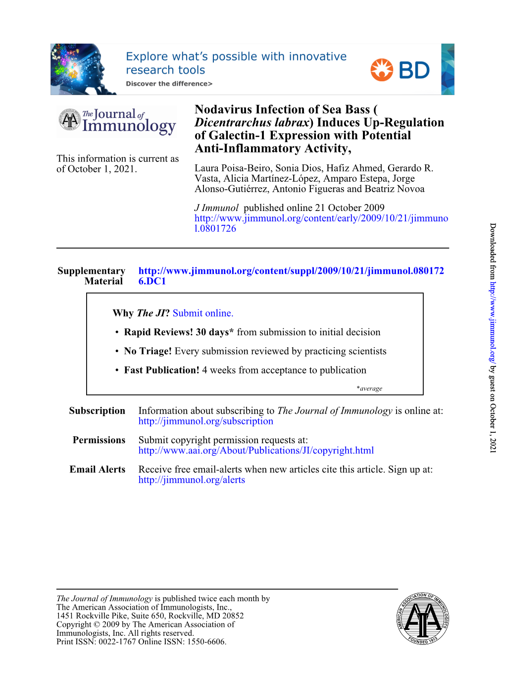 Anti-Inflammatory Activity, of Galectin-1 Expression With