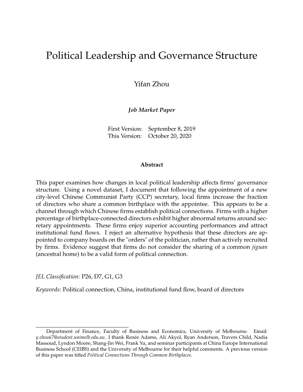 Political Leadership and Governance Structure