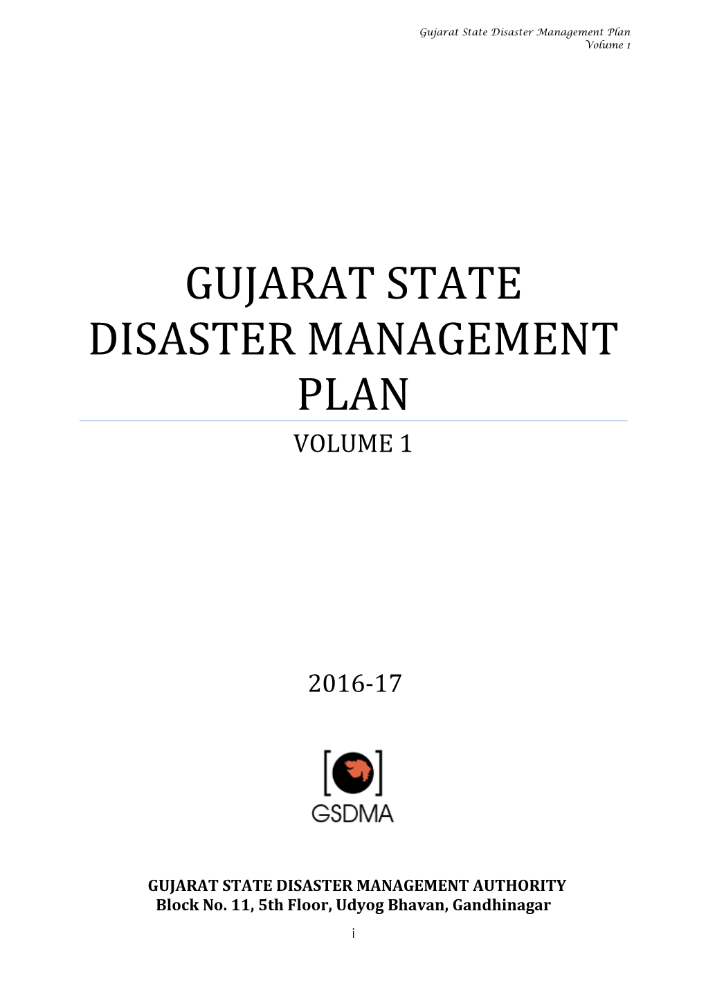 Gujarat State Disaster Management Plan Volume 1