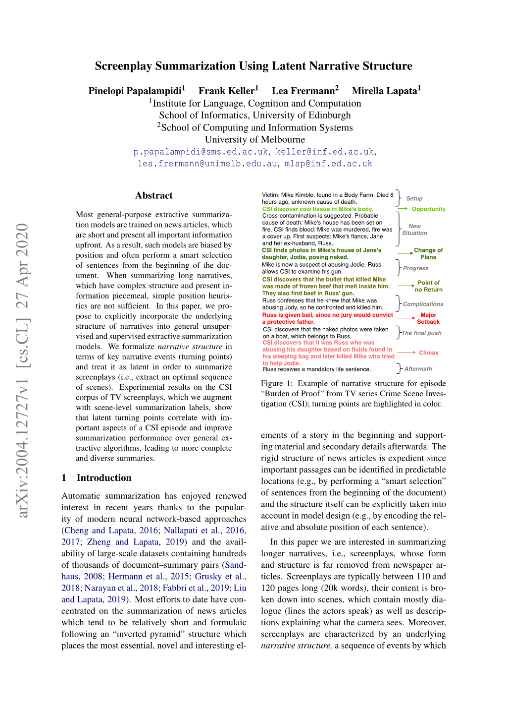 Screenplay Summarization Using Latent Narrative Structure