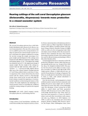 Rearing Cuttings of the Soft Coral Sarcophyton Glaucum (Octocorallia, Alcyonacea): Towards Mass Production in a Closed Seawater System