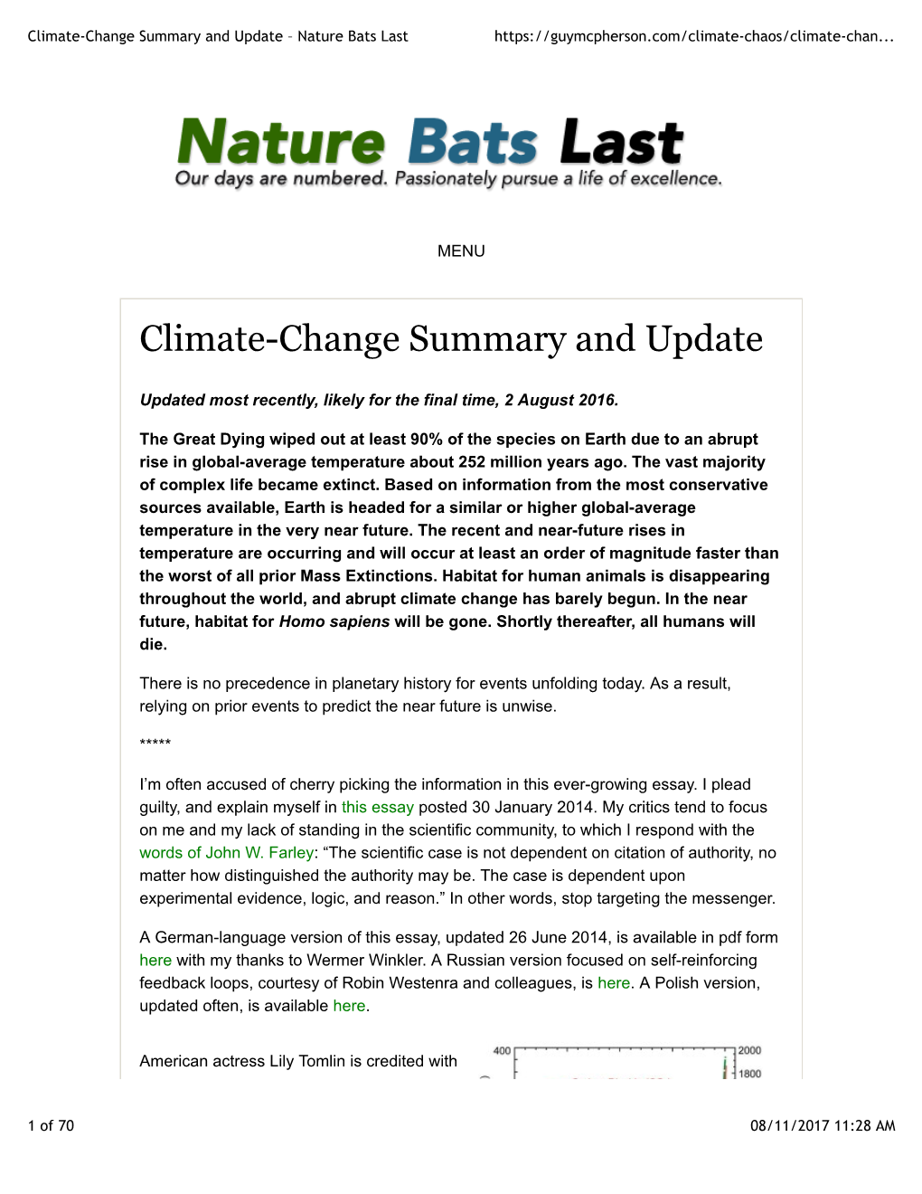 Climate-Change Summary and Update – Nature Bats Last
