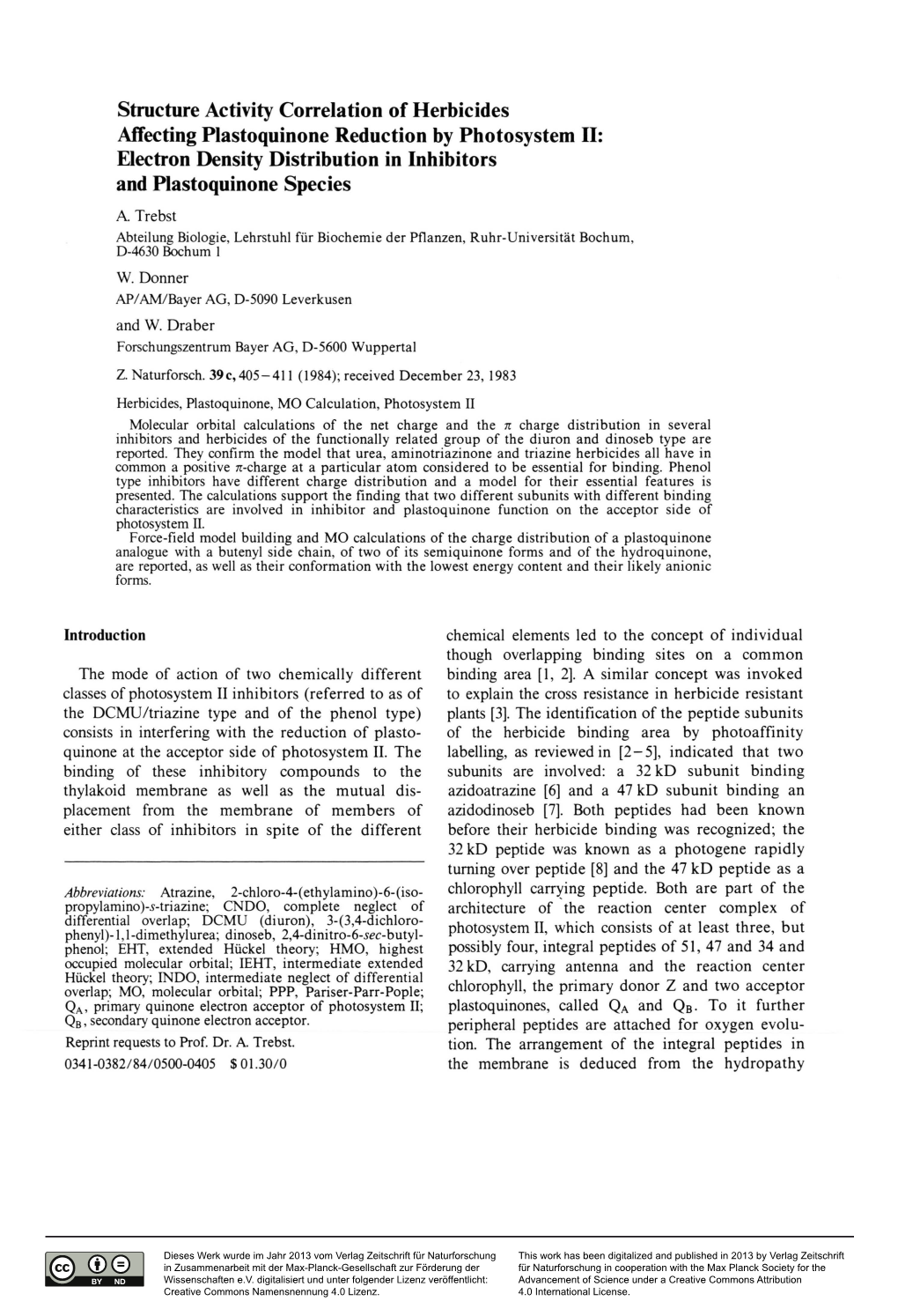Structure Activity Correlation of Herbicides Affecting Plastoquinone